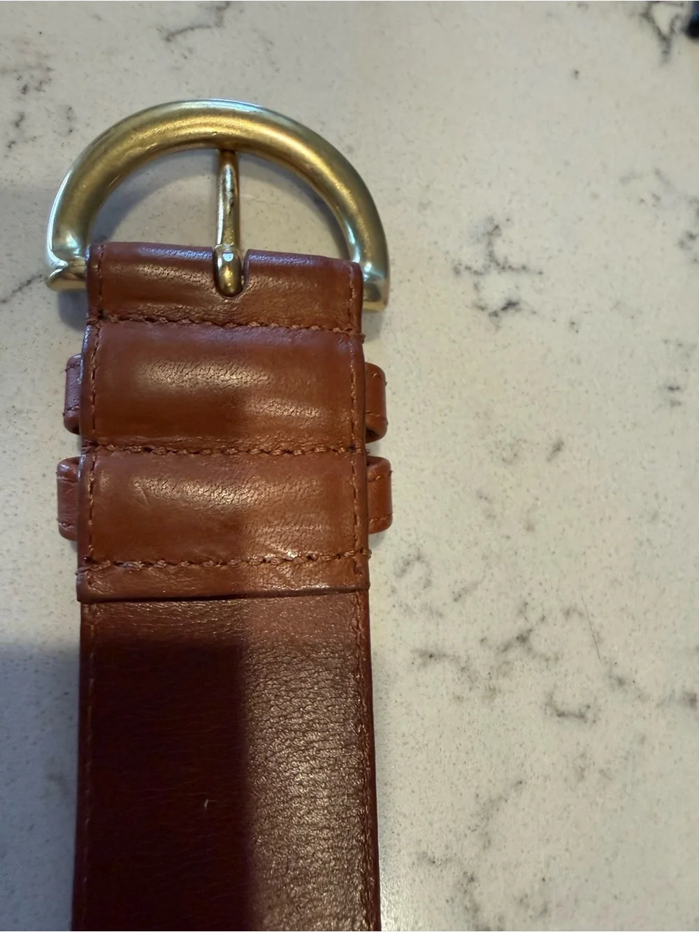 Coach Tan Leather Belt with Brass Round Buckle